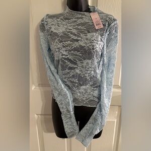 Elegant Lace Long Sleeve Top - Light Blue w/ sequins XXS, Med New